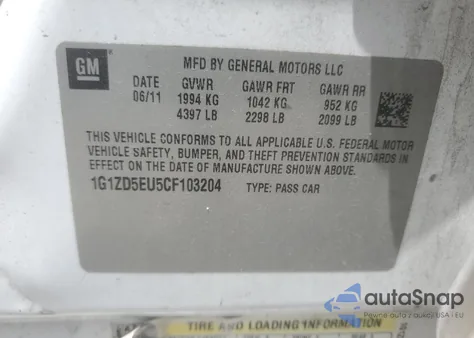 2012 Chevrolet Malibu 2Lt from USA, damaged, VIN 1G1ZD5EU5CF103204
